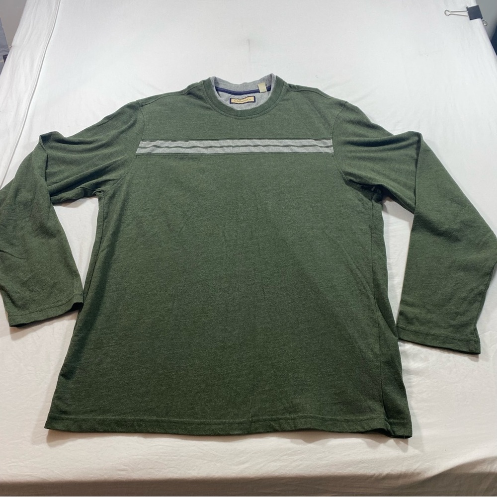 G. H. Bass Co. Sweater Tee ShirtOlive Green Long Sleeve Tee with Contrast Stripe